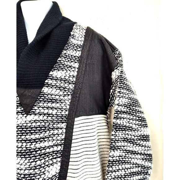 First Class Commando Wool Blend Mens Sweater Sz M Shawl Neck Pockets Black White - Picture 4 of 15